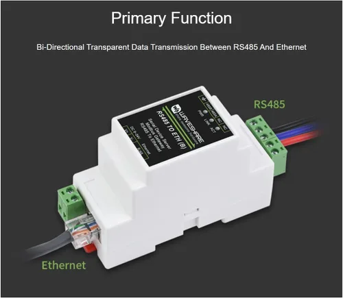 Vista 2 de waveshare RJ45 al módulo Ethernet RS485, transmisión transparente bidireccional, soporte de puerta de enlace Modbus, modos de comunicación multi