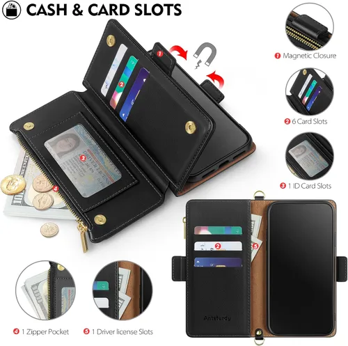 Vista 5 de Antsturdy Funda compatible con iPhone XR tipo cartera para mujer, bloqueo RFID, de piel sintética, funda cruzada para teléfono, con cremallera