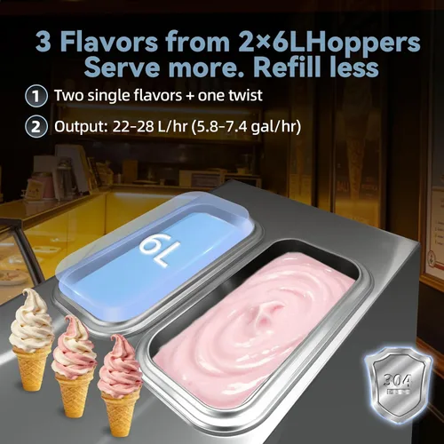 Vista 3 de GSEICE - Máquina comercial de helado suave para servir 3 sabores Plateado
