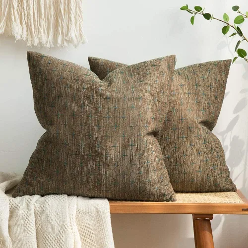 Vista 24 de MIULEE - Juego de 2 fundas de almohada decorativas de lino de arpillera, modernas, estilo campestre, rústicas, tejidas, con textura, para sofá, Gris