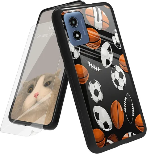 Vista 156 de Funda para Motorola Moto G Play 4G 2024 con protector de pantalla, parte trasera de vidrio templado + funda de silicona suave TPU absorción