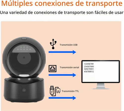 Vista 7 de NetumScan Escáner de código de barras omnidireccional automático de escritorio, lector de código de barras QR con cable USB manos libres, detección