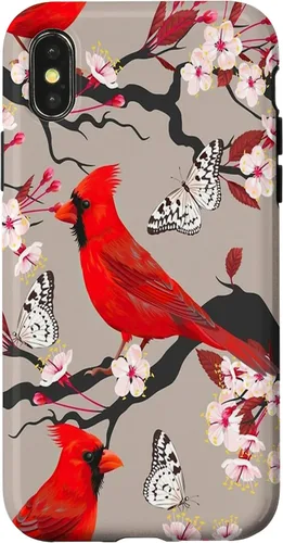 Vista 5 de Funda para iPhone 16 Women Girls Cardinals Red With Floral Butterfly