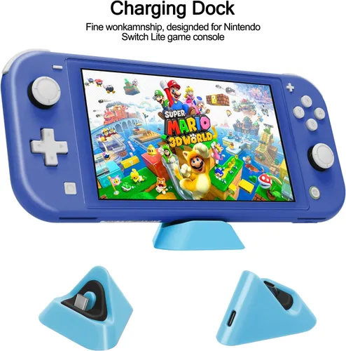 Vista 4 de Switch Lite - Kit de accesorios con funda de transporte de TPU con protector de pantalla, base de carga, soporte de juego, funda para tarjetas