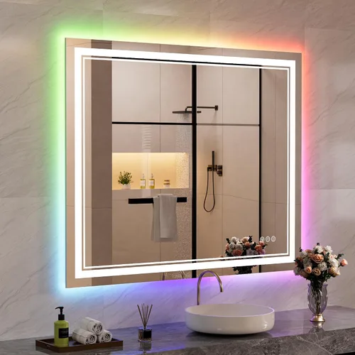 Vista 12 de Espejo de baño LED de 24 x 28 pulgadas, luz frontal y retroiluminada, antiniebla, regulable, espejo de tocador iluminado con memoria, espejo LED