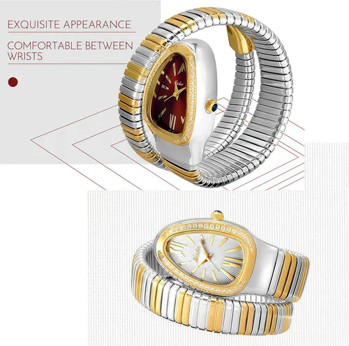 Vista 2 de MASTOP Reloj de cara de serpiente para mujer, con forma de serpiente, relojes para mujer, relojes impermeables de acero delicado para mujer, relojes