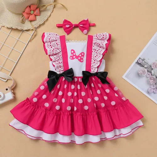 Vista 4 de Vestido de princesa a cuadros para bebé, sin mangas, vintage, de encaje, a cuadros, vestido de princesa acampanado con diadema