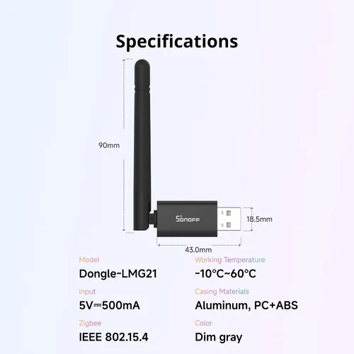 Vista 6 de SONOFF Zigbee 3.0 & Thread Dongle Lite (EFR32MG21) Coordinador de USB Stick para Home Assistant & Zigbee2MQTT Puerta de enlace compacta