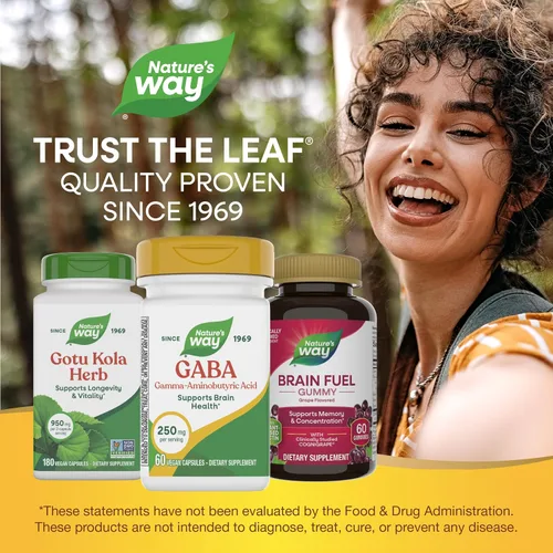 Vista 7 de Nature's Way GABA, ácido gamma-aminobutírico, apoya la salud cerebral*, 250 mg por porción, 60 cápsulas veganas (el embalaje puede variar)