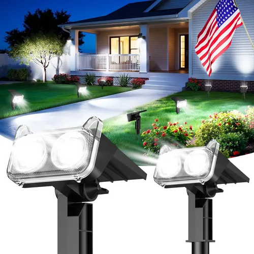 Vista 16 de LETMY Solar Lights Outdoor Waterproof IP65, 4 Pack Solar Spot Lights Outdoor with 2 Big LEDs, 2-in-1 Wall Lights & 8 Modes Solar Landscape