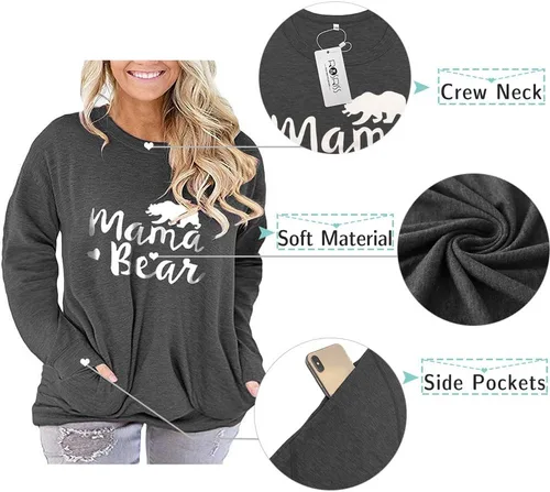 Vista 4 de ROSRISS - Camisetas de talla extragrande para mujer, de manga larga, estilo casual tipo túnica, cuello en V, con bolsillos
