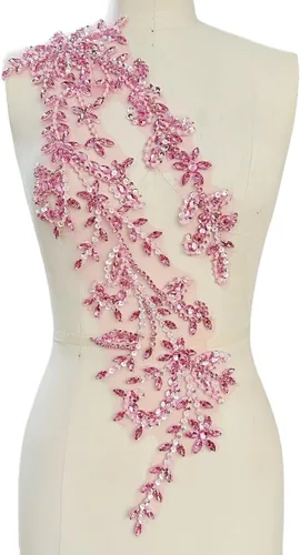 Vista 17 de Parches de lentejuelas brillantes de acrílico hechos a mano en encaje, con cuentas y piedras, para coser, accesorios para vestido de novia (negro)