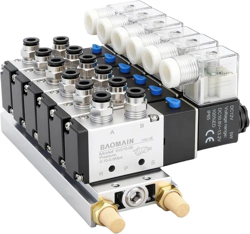 Vista 14 de BAOMAIN 12V DC 5/2 Electroválvula neumática 3 Estación 4V210-08 Kit de colector Includes 3-Station 4V210-08 12V DC Solenoid Valves, 1/4" PT