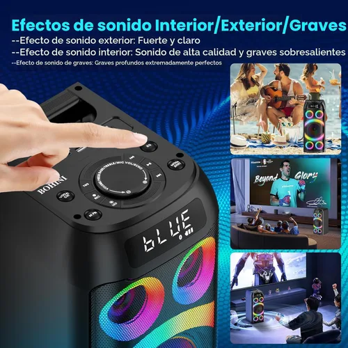 Vista 4 de Altavoz Bluetooth, potente sonido estéreo de 160 W de pico, graves profundos, inalámbrico, boombox portátil grande, altavoces de fiesta