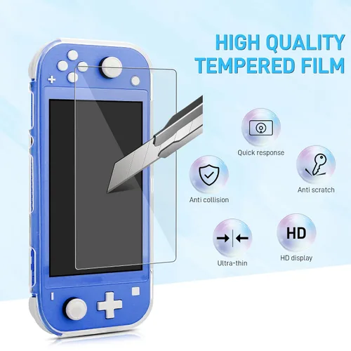 Vista 6 de RHOTALL Carrying Case for Nintendo Switch Lite,Shockproof Portable Accessories Bundle Travel Bag,TPU Case Cover with Screen Protector,10 Thumb Grips