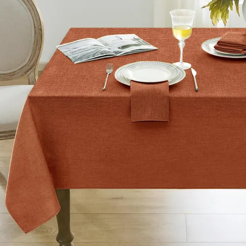 Vista 13 de Softalker Mantel pequeño rectangular con textura de lino de 52 x 70 pulgadas, para exteriores, resistente a las manchas y a las arrugas, decorativo