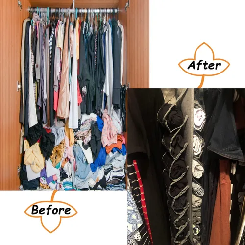 Vista 6 de Bolsa de almacenamiento para leggings con colgador, puede contener 24 leggings o camisas, compartimento para jeans, colgador de almacenamiento