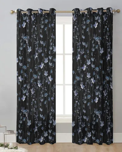 Vista 2 de Cortinas traslúcidas de flores azules de 90 pulgadas de largo, juego de 2 paneles de cortinas para cocina, dormitorio, sala de estar, puerta