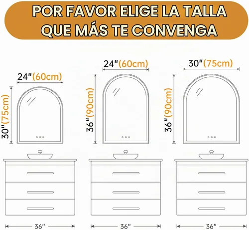 Vista 7 de Espejo de baño con iluminación LED arqueada de 24 x 30 pulgadas con luces