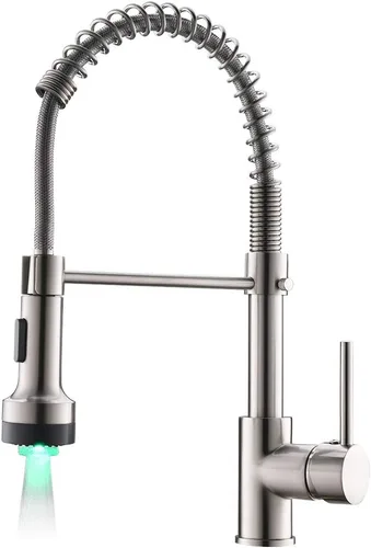Vista 16 de AIMADI Grifo de cocina negro mate, grifo de cocina negro y dorado con rociador desplegable, grifos de fregadero comerciales de resorte con una sola
