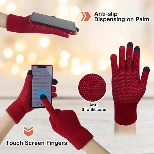 Vista 4 de 3 in 1 Hat Scarf and Gloves Set, Fleece Lined Winter Warm Beanie Hat Newsboy Cap Touchscreen Gloves Scarves for women