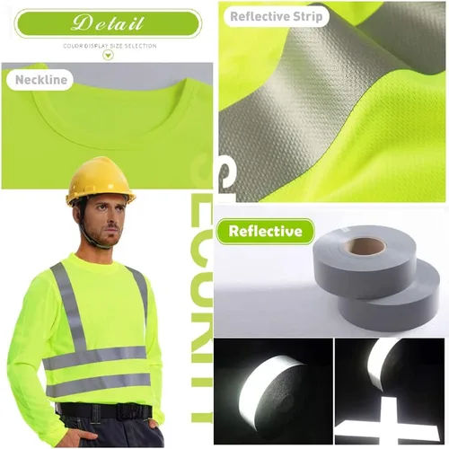 Vista 5 de La alta visibilidad reflexiva de las camisetas de la seguridad del logotipo de encargo Hola Vis de Verde neón