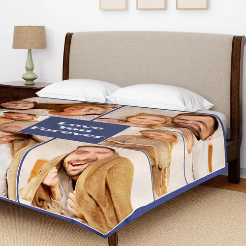 Vista 3 de Manta personalizada con texto de fotos, mantas personalizadas con imágenes, aniversario, cumpleaños, día de San Valentín, regalos de fotos