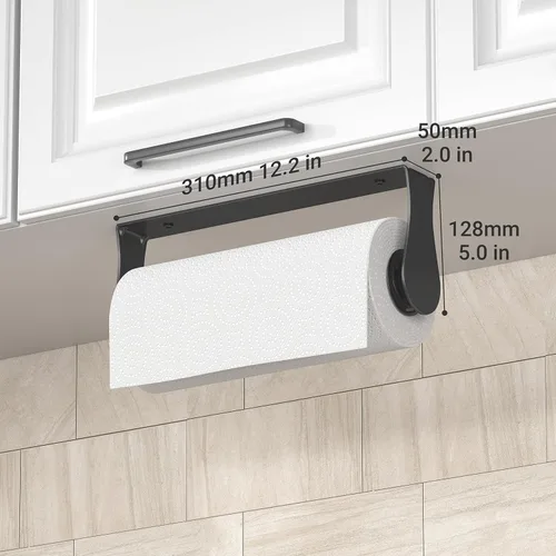 Vista 7 de Swaitee Soporte para toallas de papel debajo del gabinete, montaje en pared, desgarre con una mano, acero inoxidable, negro, soporte para rollo