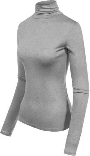 Vista 26 de MixMatchy Camisetas de manga larga delgadas y ligeras para mujer, cuello alto, capa base, camisetas activas