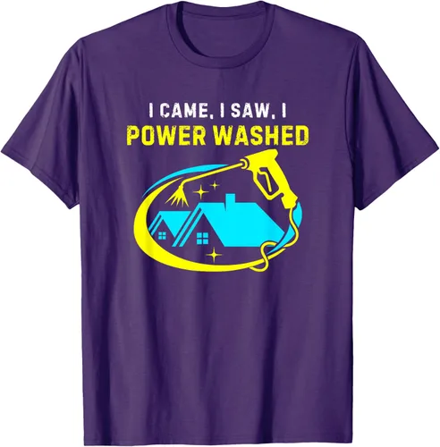 Vista 4 de Camiseta con texto en inglés "I Came, I Saw, I Power Washed Funny Power Washing", Negro