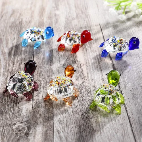 Vista 6 de HDCRYSTALGIFTS Juego de 6, figuras de tortuga marina de vidrio soplado a mano de 1.5 pulgadas, tortuga de vidrio en miniatura, colección de animales