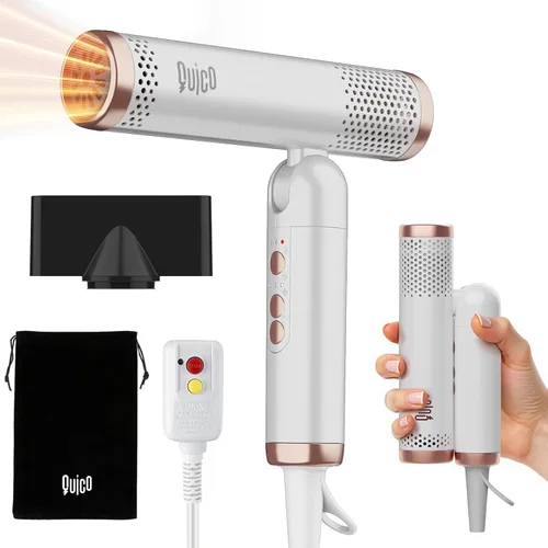 Vista 8 de QUICO Secador de Pelo Portátil, Secador de Pelo de Viaje con Voltaje Dual 120-240V Plegable, Secador de Pelo de Alta Velocidad de 120000 RPM