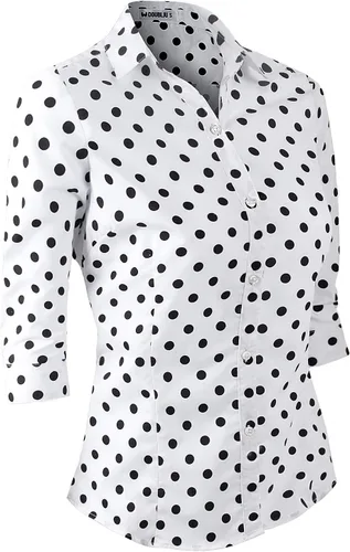 Vista 2 de Doublju - Camiseta básica de manga 34 con cuello de botón para mujer