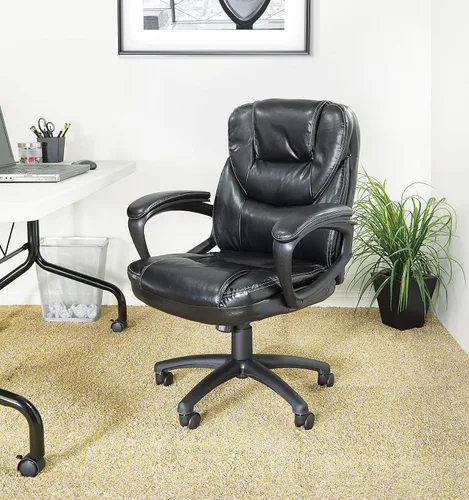 Vista 2 de Office Star Deluxe sobremedida silla de piel sintética con brazos acolchada, Cuero falso Nylon, Negro