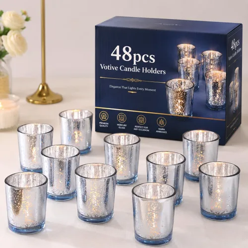 Vista 23 de LETINE 6 portavelas votivas moradas, tamaño votivo estándar para velas votivas regulares, soporte para velas de té para decoración del hogar Púrpura