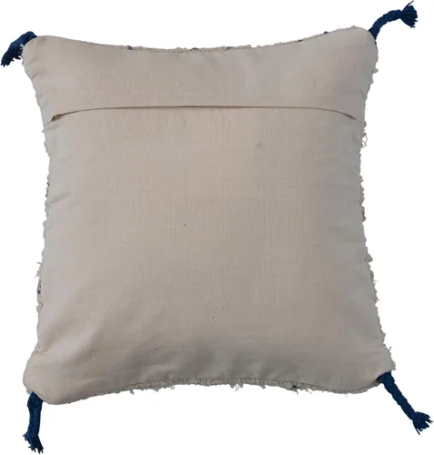 Vista 3 de Creative Co-Op Funda de almohada de algodón con patrón geométrico y borlas, natural y azul