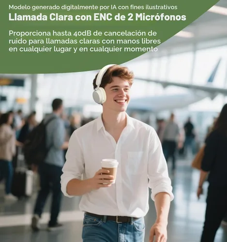 Vista 4 de Hmusic MS04 Auriculares Bluetooth con cancelación activa de ruido sobre la oreja 4-Mic Hybrid -40dB ANC Bluetooth Headset, 2-ENC Mic, 80H