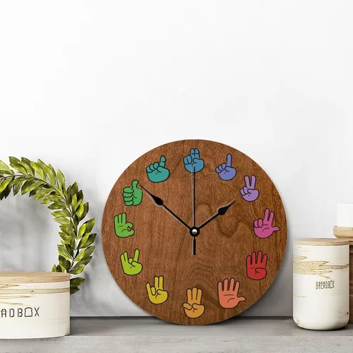 Vista 5 de ASL - Reloj de pared de grano de madera de 10 pulgadas, reloj de pared de arco iris, funciona con pilas, sin tictac, reloj de madera vintage