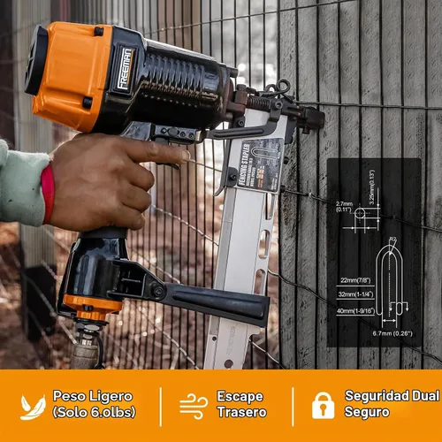 Vista 2 de Freeman PFS105 Engrapadora neumática de calibre 10.5 de 1-9/16 pulgadas con gancho de cinturón de metal ajustable y estuche PFS105
