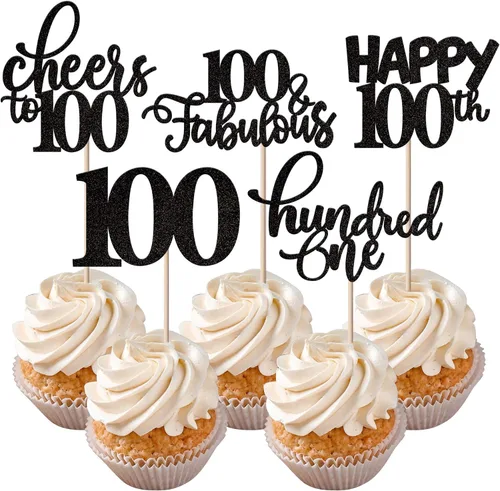 Vista 61 de Rsstarxi Paquete de 30 adornos para cupcakes de 6º cumpleaños con purpurina negra de seis Hello 6 para cupcakes Cheers to 6 años de edad