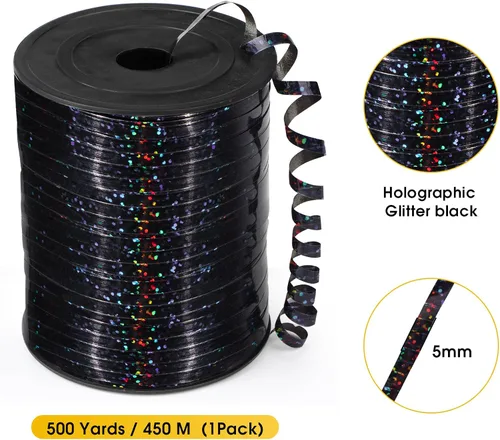Vista 5 de Cinta Rizadora Negra, 500 Yardas, Metálica Brillante, Láser Fina, Rizada, Perfecta para Envolver Regalos, Globos, Manualidades, Fiestas, Ocasiones