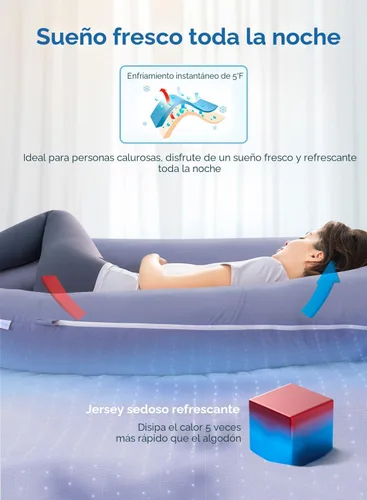 Vista 3 de QUEEN ROSE - Almohadas corporales refrescantes para embarazo, sedosas, en forma de U, tamaño de 55 pulgadas, para dormir, alivio del dolor de Azul