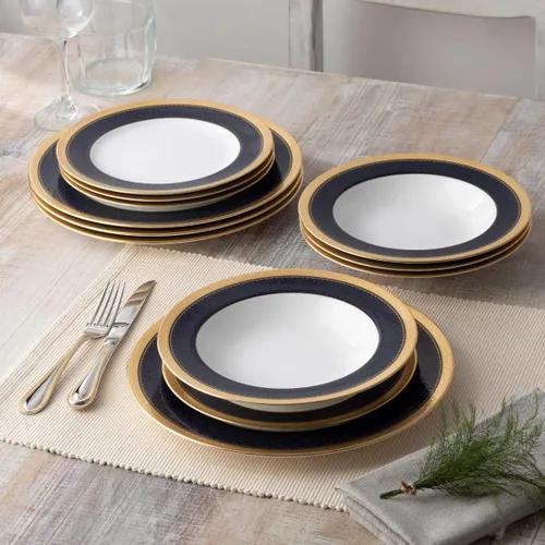 Vista 8 de Noritake Odessa Cobalt Gold - Juego de vajilla de 12 piezas, servicio para 4 personas