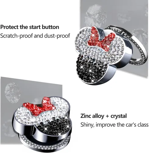 Vista 3 de Pangpai Accesorios Lindos de Cubierta de Botón de Arranque, Cubierta de Botón de Arranque de Motor de Cristal Brillante, Adhesivo Interior de Negro