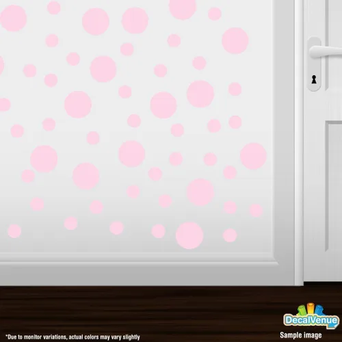 Vista 2 de Pegatinas de pared de vinilo rosa bebé, círculos de 2 y 4 pulgadas (30 calcomanías)