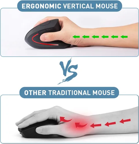 Vista 2 de Ratón ergonómico inalámbrico, ratón vertical inalámbrico 2.4G, DPI ajustable de 800/1200/1600, ratón ergonómico de 6 botones