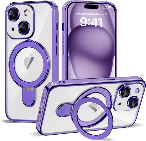 Vista 122 de Funda compatible con iPhone 12 con soporte de anillo magnético invisible [compatible con Mag-Safe] [Protector completo de lente de cámara] Funda