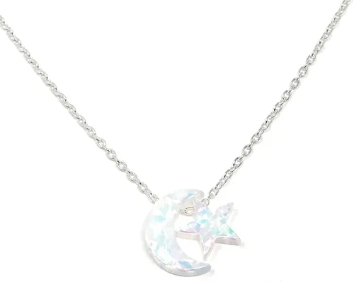 Vista 8 de Martinuzzi Accessories Collar de luna y estrella de ópalo con cadena de plata de ley 925