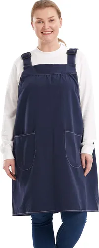 Vista 17 de Delantales sin lazos para mujer, talla grande, con bolsillos, de algodón, lino, para hornear, cocina, cocina