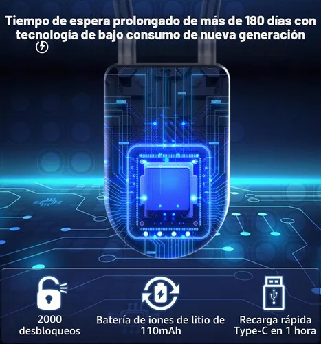 Vista 5 de Anweller Candado de cable de huellas dactilares, grillete pequeño de 14 pulgadas de largo, entrada sin llave, biométrico, Bluetooth, bloqueo